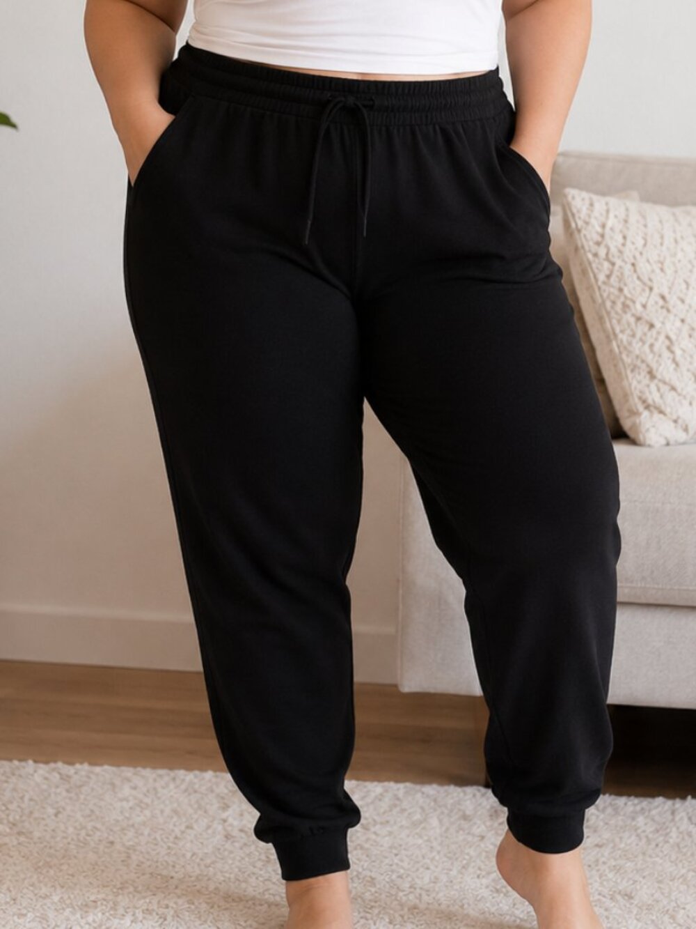 ID Ideology Plus Size High-Rise Solid Fleece Jogger Pants, Deep Black